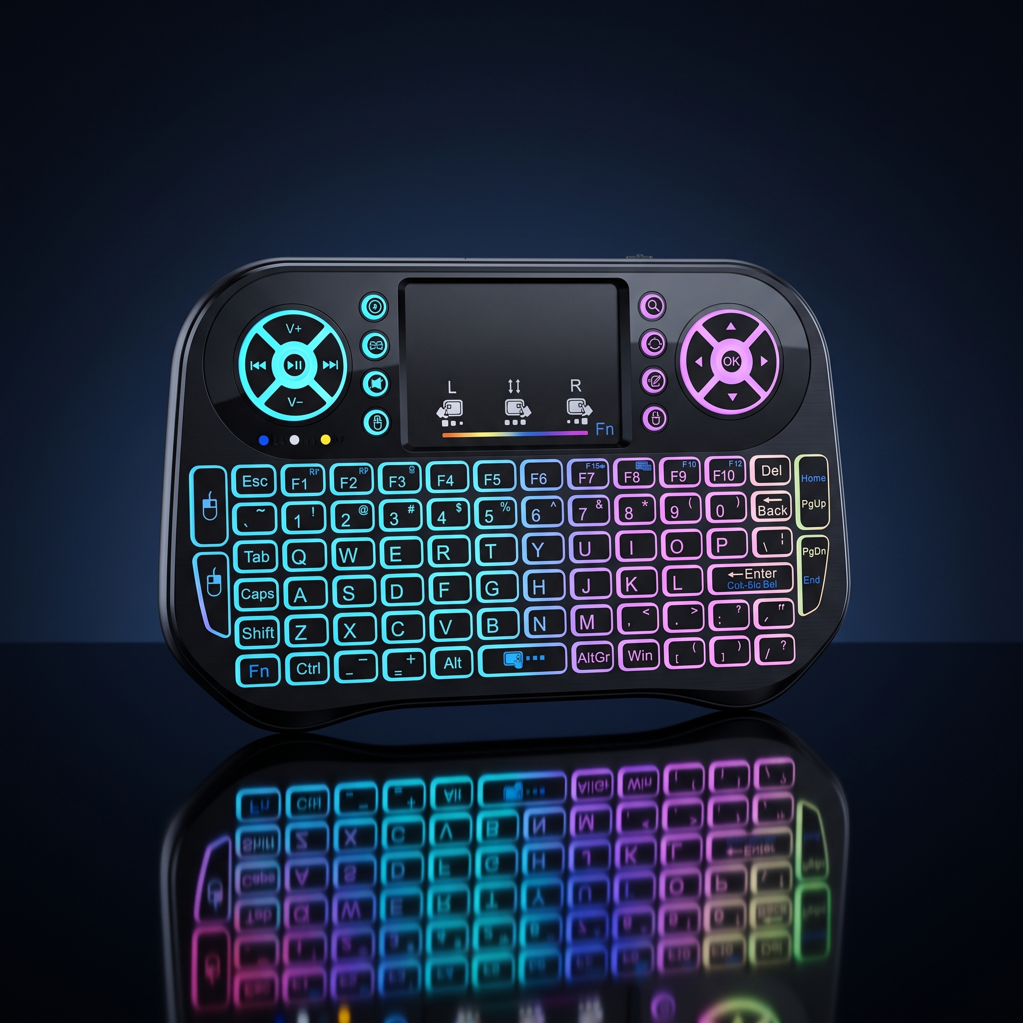 Mini Clavier sans fil Souris tactile Fly Mouse Rechargeable, rétroéclairée en 7 couleurs, Mini clavier sans fil 2.4G, compatible Bluetooth, manette de jeu pour PC portable, pour ANDROID/WINDOWS/OS/Smart TV I10