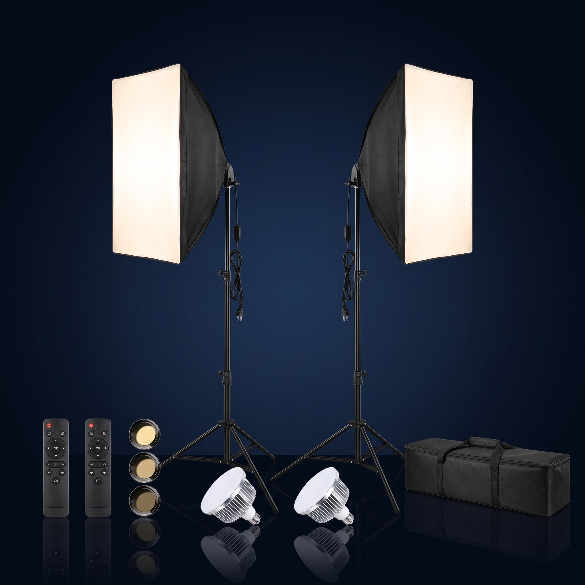 Kit d'Éclairage Studio Softbox Pro – Lumière Continue LED Réglable avec Télécommandes & Sac de Transport