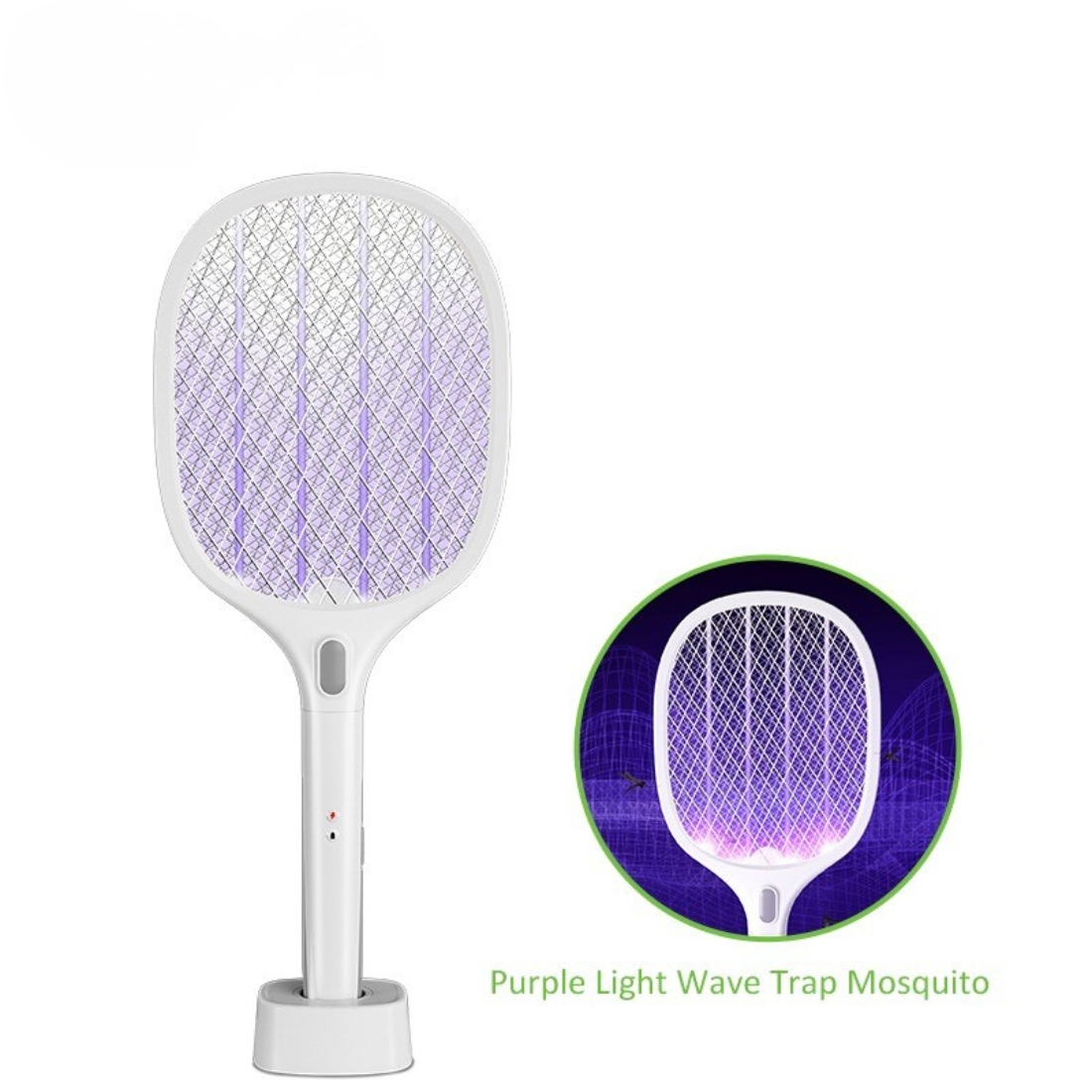 Raquette Anti-Moustiques Électrique 2-en-1 avec Lumière UV et Base Rechargeable – Sécurité & Haute Efficacité