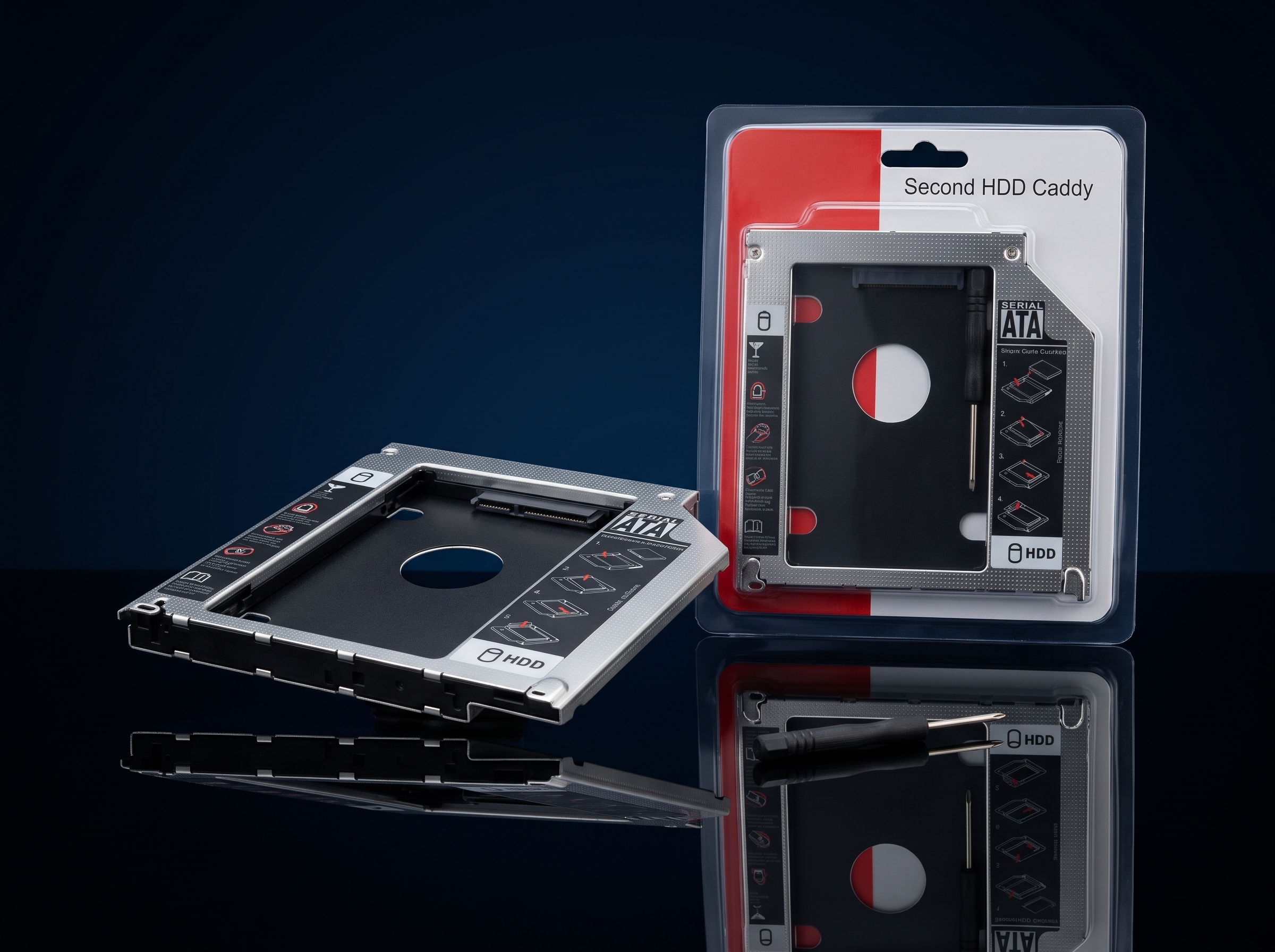 Adaptateur Caddy 9.5 mm SATA – Boîtier 2ème Disque Dur SSD / HDD pour PC Portable