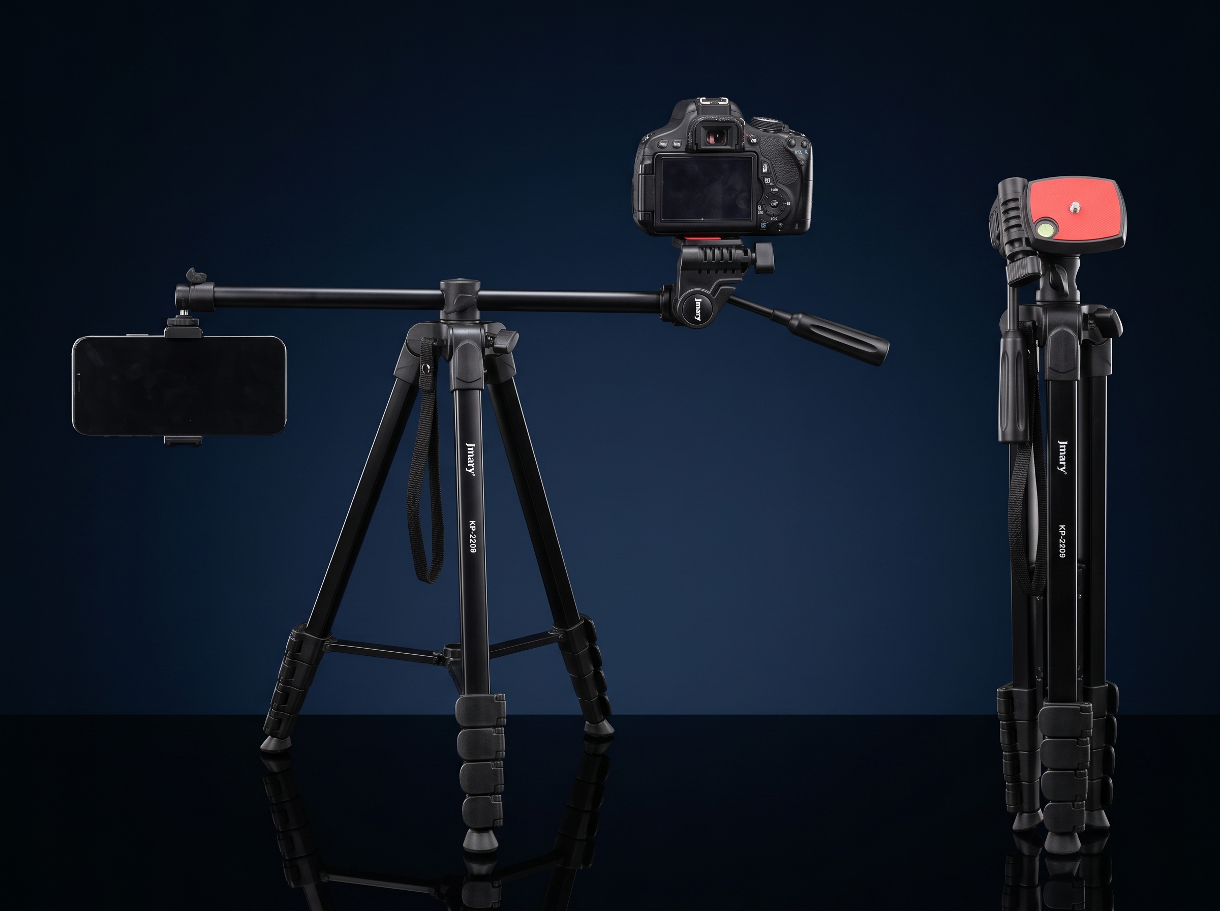 Trépied Photo & Vidéo Professionnel Jmary KP-2209 avec Colonne Horizontale Transversale – Support Multifonction pour Appareil Photo DSLR & Smartphone